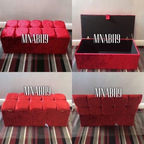 RED CRUSHED VELVET UPHOLSTERY 4 DIAMOND OTTOMAN STORAGE BOX 2 SIZES - Nabi's Ottoman Furniture