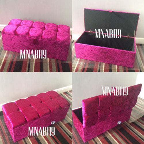HOT PINK CRUSHED VELVET OTTOMAN LARGE STORAGE BOX IN 2 SIZES