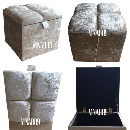 CREAM IVORY 1 DIAMOND CRUSHED VELVET OTTOMAN STORAGE BOX