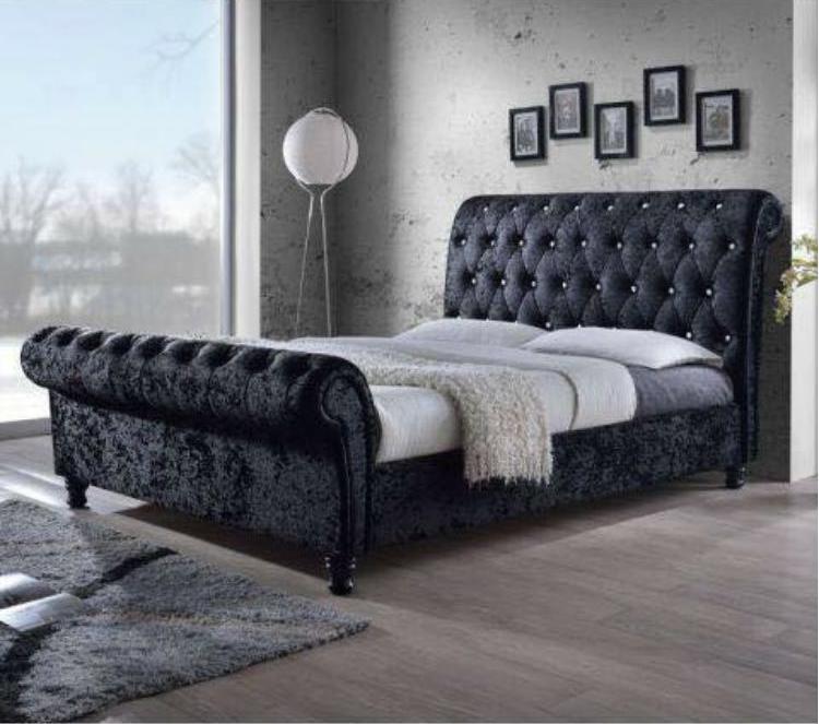 CHESTERFIELD DIAMANTE BED FRAME CRUSHED VELVET IN VARIOUS SIZES AND CO ...
