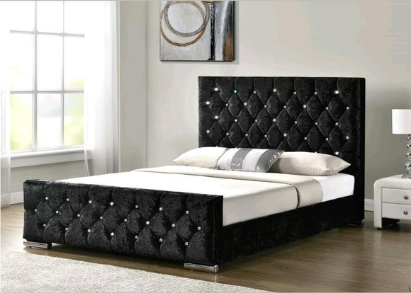 PARIS DIAMANTE BED FRAME IN CRUSHED VELVET IN VARIOUS SIZES AND COLOURS - Nabi's Ottoman Furniture