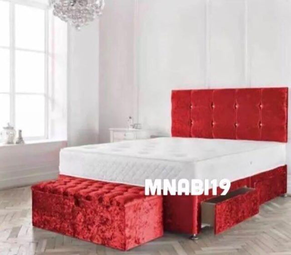 RED CRUSHED VELVET DIVAN BED FRAME WITH OR WITHOUT MATTRESS - Nabi's Ottoman Furniture