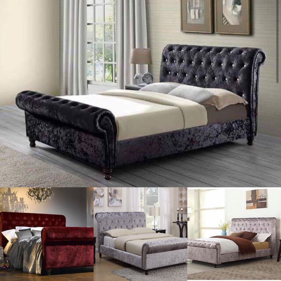 CHESTERFIELD DIAMANTE BED FRAME CRUSHED VELVET IN VARIOUS SIZES AND COLOURS - Nabi's Ottoman Furniture