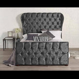 NEO BLACK WING BACK CRUSHED VELVET BED WITH DIAMOND HEADBOARD AND FOOTBOARD OPTIONAL MATTRESS - Nabi's Ottoman Furniture