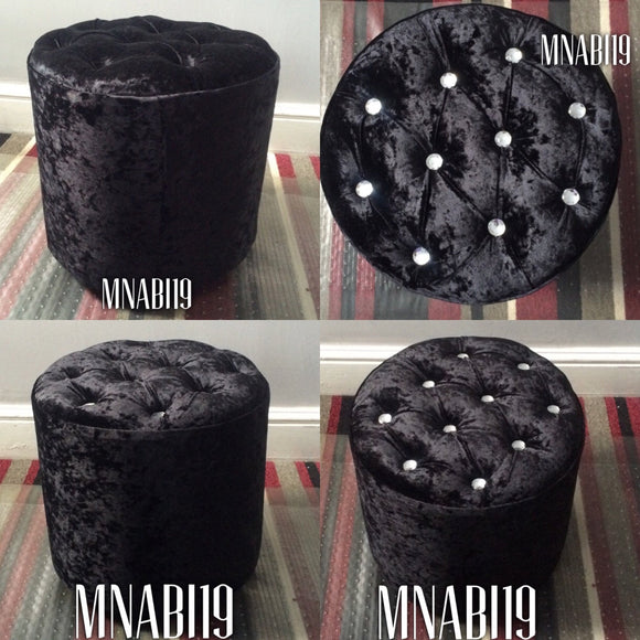 CRUSHED VELVET DIAMANTE TOP ROUND FOOTSTOOL OR POUFFE UNIQUE STYLE - Nabi's Ottoman Furniture
