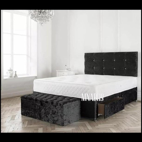 BLACK CRUSHED VELVET DIVAN BED FRAME WITH DRAWS - Nabi's Ottoman Furniture