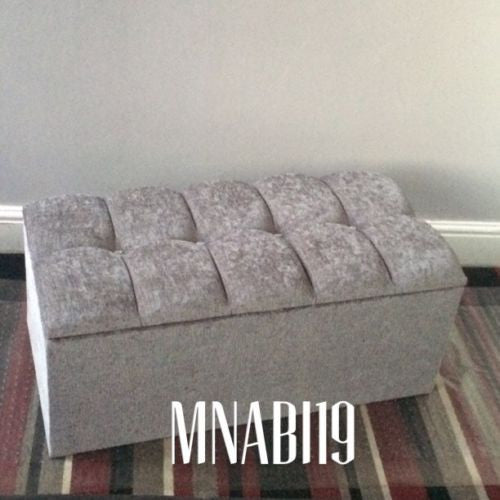 LIGHT GREY CHENILLE 4 DIAMOND LARGE OTTOMAN STORAGE BOX IN 2 SIZES - Nabi's Ottoman Furniture