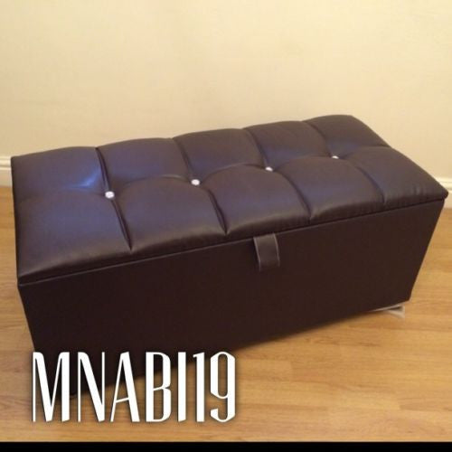 BROWN FAUX LEATHER 4 DIAMANTE OTTOMAN BOX IN 2 SIZES - Nabi's Ottoman Furniture