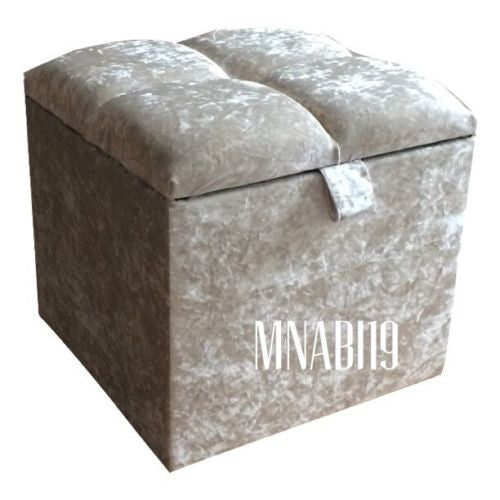 CREAM IVORY 1 DIAMOND CRUSHED VELVET OTTOMAN STORAGE BOX