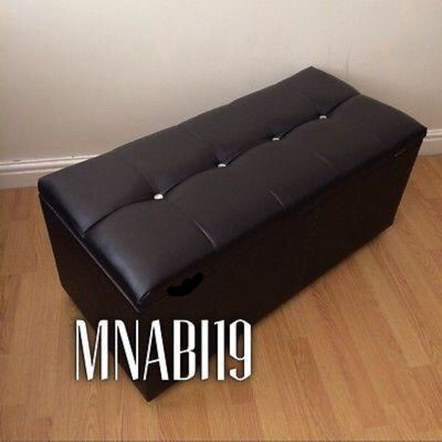 BLACK FAUX LEATHER OTTOMAN LARGE STORAGE BOX 2 SIZES - Nabi's Ottoman Furniture