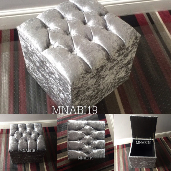 DIAMOND TOP CRUSHED VELVET UPHOLSTERED FOOTSTOOL CUBE OTTOMAN - Nabi's Ottoman Furniture