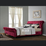 ELEGANT RED CRUSHED VELVET SLEIGH BED ALL SIZES