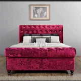 ELEGANT RED CRUSHED VELVET SLEIGH BED ALL SIZES