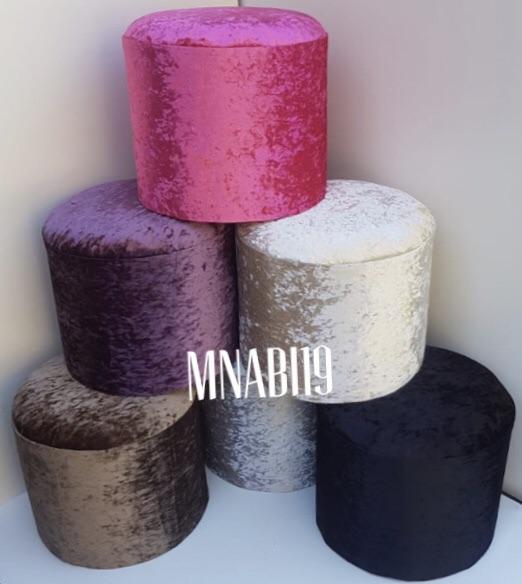 2 x ROUND CRUSHED VELVET UPHOLSTERED VARIOUS COLOURS POUFFE / FOOT STOOL - Nabi's Ottoman Furniture