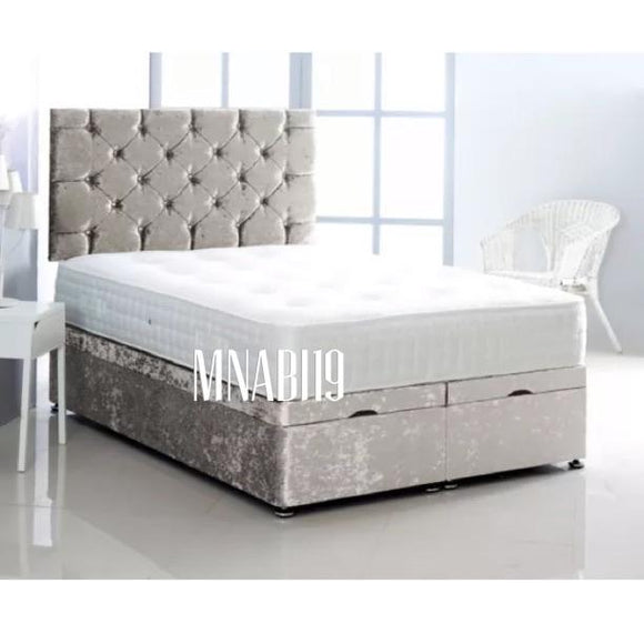 SALVADOR COLLECTION KING 5FT OTTOMAN STORAGE BED CRUSHED VELVET UPHOLSTERED VARIOUS COLOUR - Nabi's Ottoman Furniture