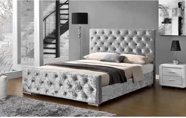 PARIS DIAMANTE BED FRAME IN CRUSHED VELVET IN VARIOUS SIZES AND COLOUR Nabi s Ottoman Furniture