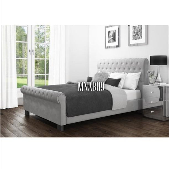 LIGHT GREY OTTOMAN PLUSH SOFT VELVET SLEIGH BED FRAME - Nabi's Ottoman Furniture