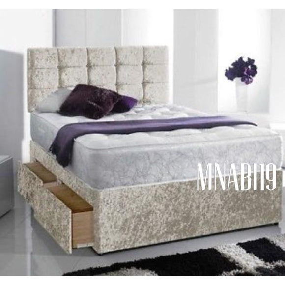 CREAM / IVORY CRUSHED VELVET DIVAN BED FRAME OPTIONAL DRAWS - Nabi's Ottoman Furniture