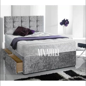 SILVER CRUSHED VELVET DIVAN BED FRAME WITH DRAWS - Nabi's Ottoman Furniture