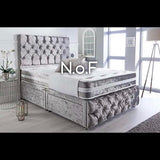 PARIS DIVAN SILVER CRUSHED VELVET BED FRAME WITH OPTIONAL DRAWS