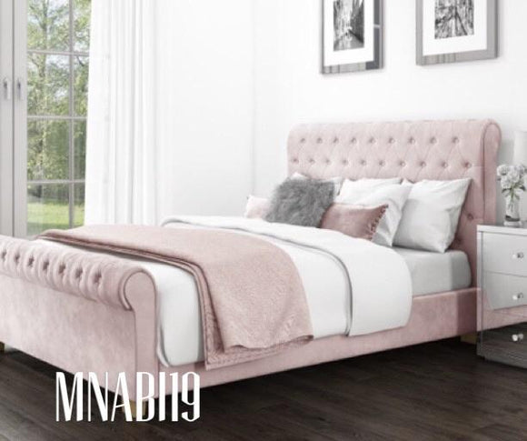 ELEGANT PINK PLUSH SOFT VELVET SLEIGH BED ALL SIZES - Nabi's Ottoman Furniture