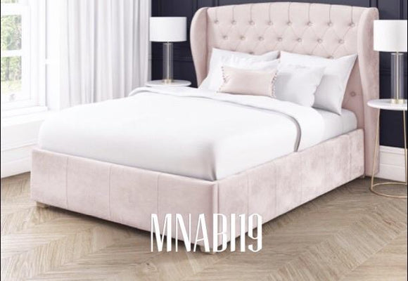 SIANA CURVE PINK PLUSH SOFT VELVET BED WITH BUTTONED HEADBOARD OPTIONAL MATTRESS - Nabi's Ottoman Furniture