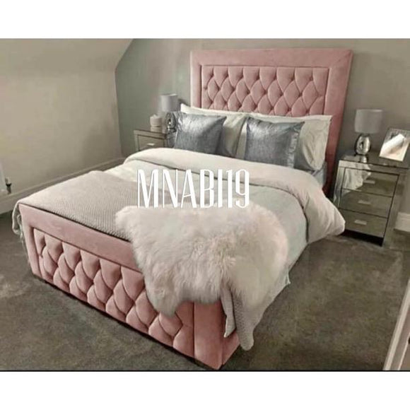 ARIZONA OTTOMAN STORAGE DIAMANTE BED FRAME IN PLUSH VELVET WITH VARIOUS SIZES AND COLOURS - Nabi's Ottoman Furniture