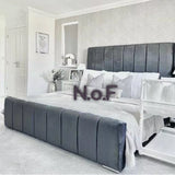 LINCOLN LINE PANEL DESIGN COLLECTION BED FRAME IN PLUSH VELVET