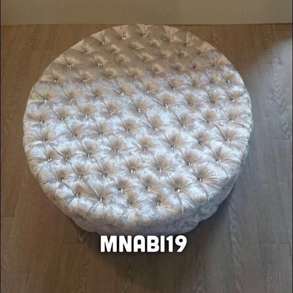 CRUSHED VELVET UPHOLSTERED ROUND FOOTSTOOL / STOOL / POUFFE VARIOUS COLOUR - Nabi's Ottoman Furniture