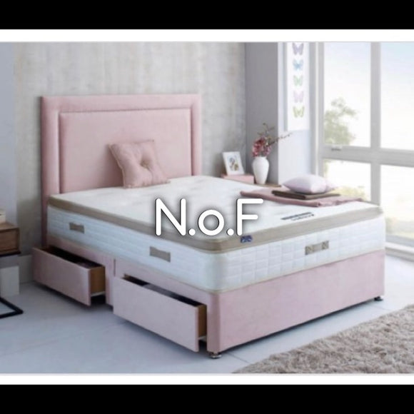 PINK PLUSH VELVET BORDERED HEADBOARD DIVAN BED FRAME