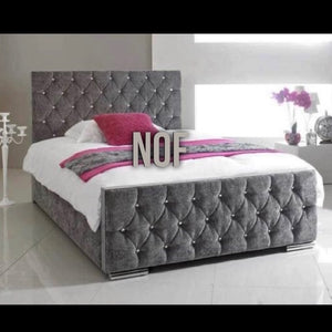 GREY CHENILLE PARIS DIAMANTE BED FRAME IN VARIOUS SIZES