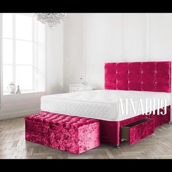 HOT PINK CRUSHED VELVET DIVAN BED FRAME WITH DRAWS - Nabi's Ottoman Furniture