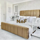 LINCOLN LINE PANEL DESIGN COLLECTION BED FRAME IN PLUSH VELVET