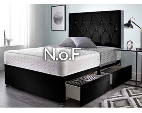 BLACK PLUSH VELVET DIVAN BED FRAME OPTIONAL DRAWS