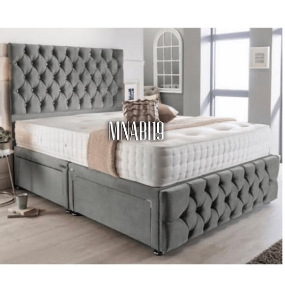 PARIS DIVAN GREY PLUSH VELVET BED FRAME WITH OPTIONAL DRAWS