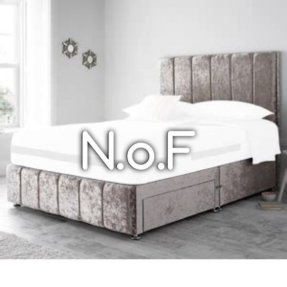 SILVER CRUSHED VELVET LINE DESIGN DIVAN BED FRAME WITH OPTIONAL DRAWS