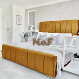 LINCOLN LINE PANEL DESIGN COLLECTION BED FRAME IN PLUSH VELVET